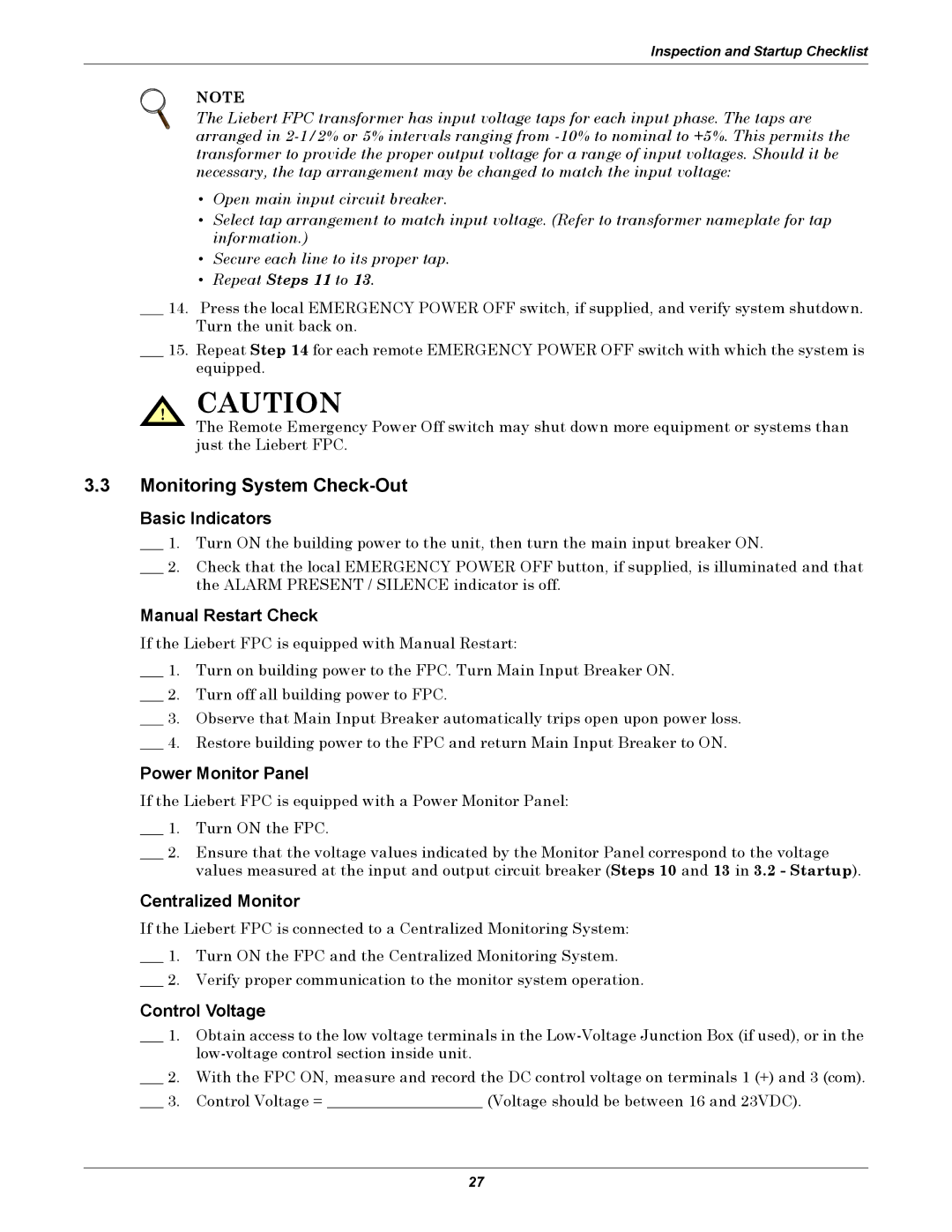 Emerson FPC user manual Monitoring System Check-Out 