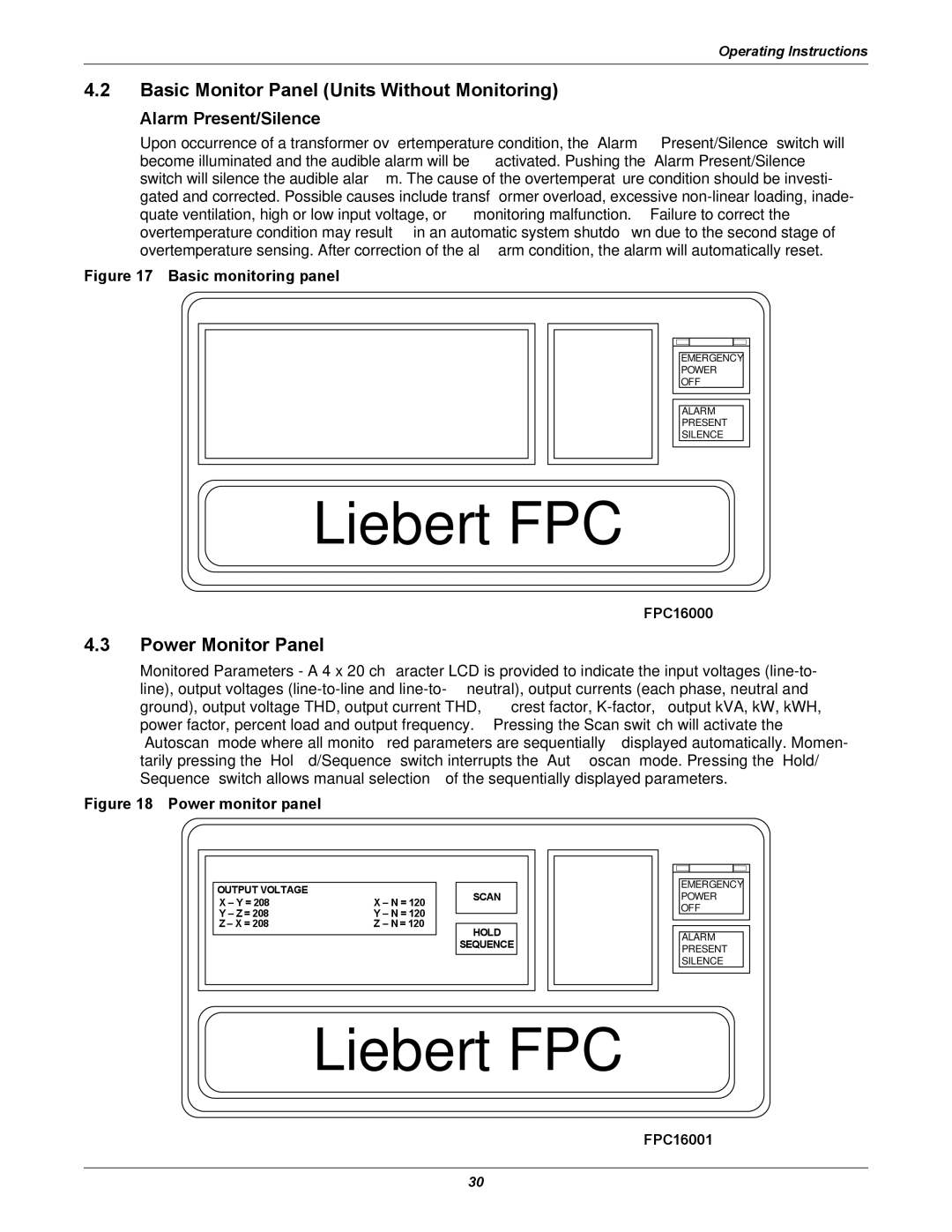 Emerson Basic Monitor Panel Units Without Monitoring, Power Monitor Panel, Alarm Present/Silence, FPC16000, FPC16001 