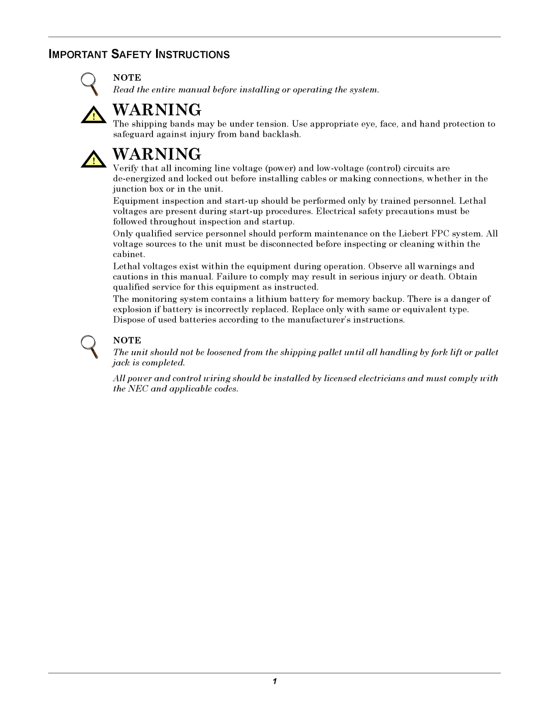 Emerson FPC user manual Important Safety Instructions 