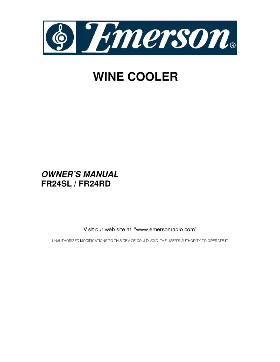 Emerson FR24RD, FR24SL owner manual Wine Cooler 