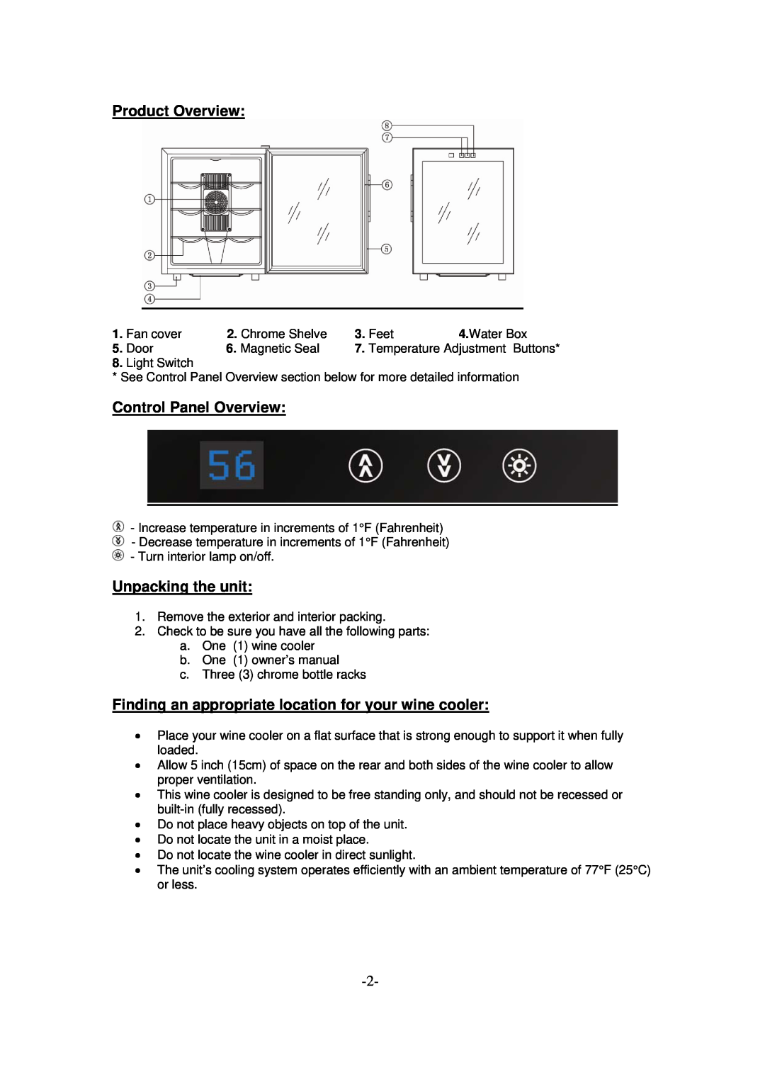 Emerson FR966 owner manual Product Overview, Control Panel Overview, Unpacking the unit 
