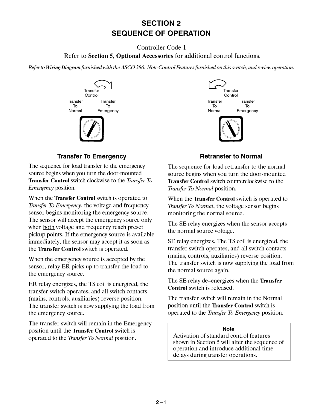 Emerson 386, GDESIGN 10003000 A manual Section Sequence of Operation, Transfer To Emergency, Retransfer to Normal 