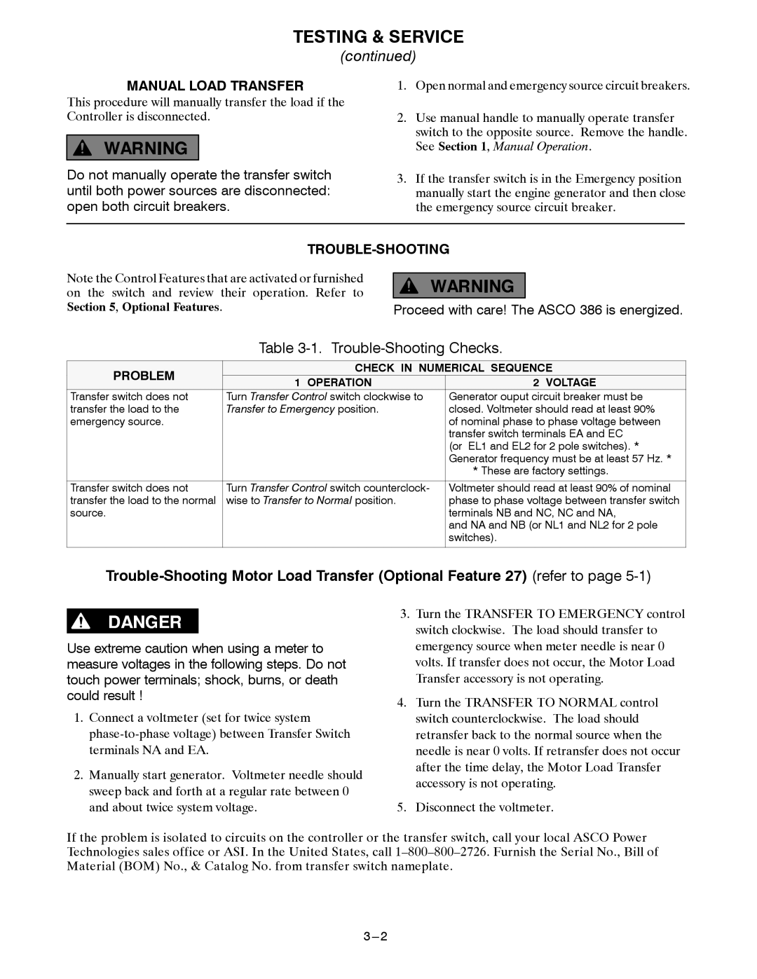 Emerson 386, GDESIGN 10003000 A manual Manual Load Transfer, Trouble-Shooting 