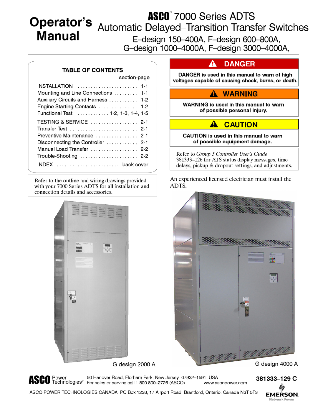 Emerson FDESIGN 30004000A, GDESIGN 10004000A, FDESIGN 600800A manual Operator’s Manual, Table of Contents 