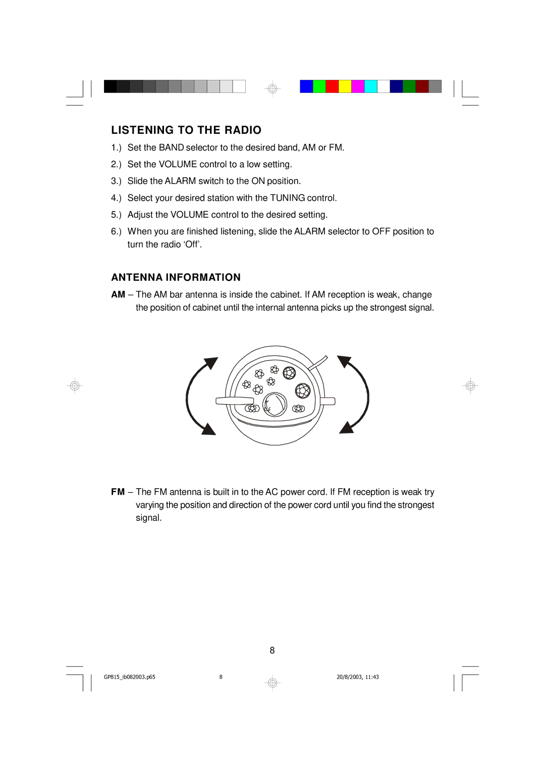 Emerson GP815 owner manual Listening to the Radio, Antenna Information 