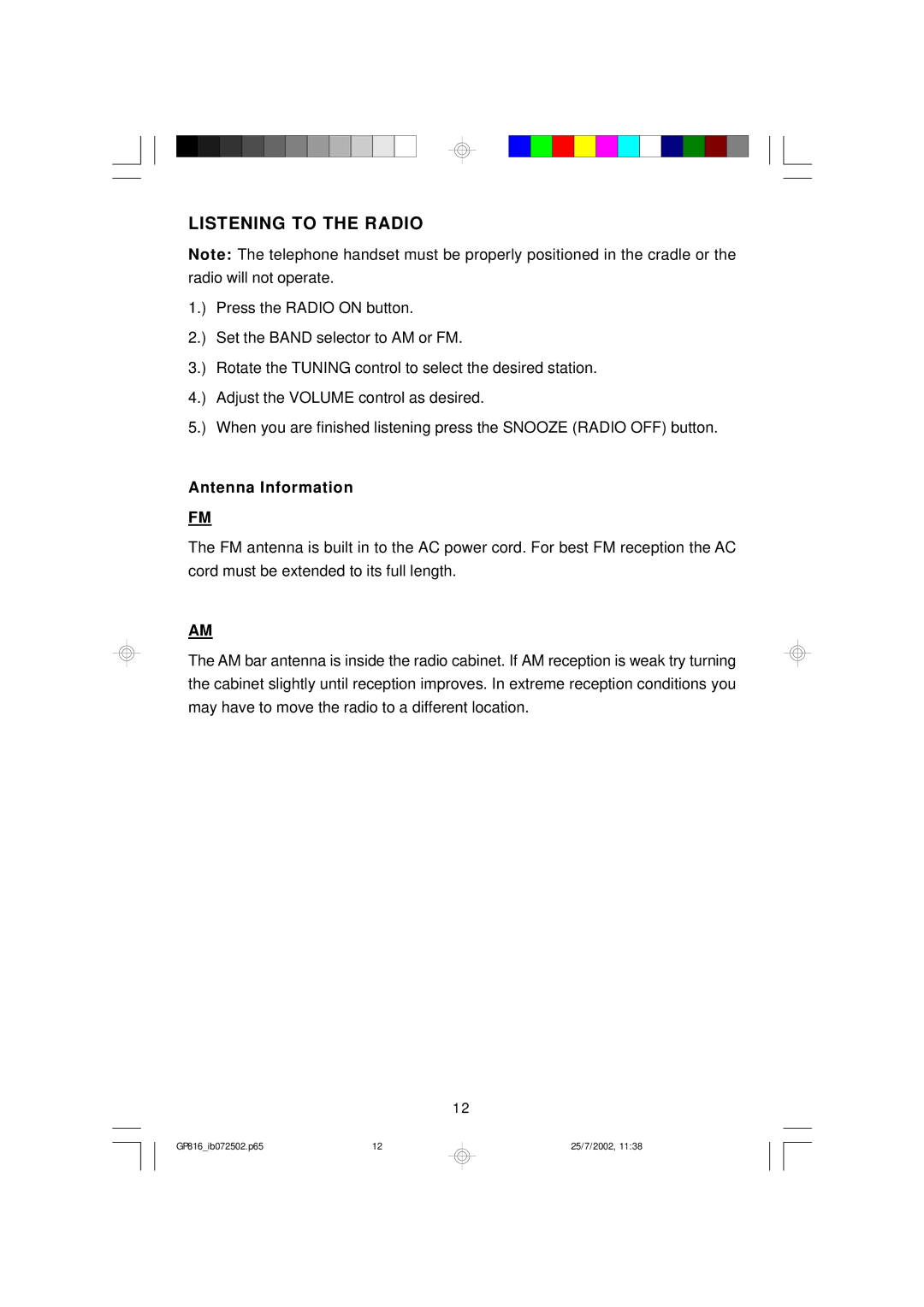 Emerson GP816 owner manual Listening to the Radio, Antenna Information 