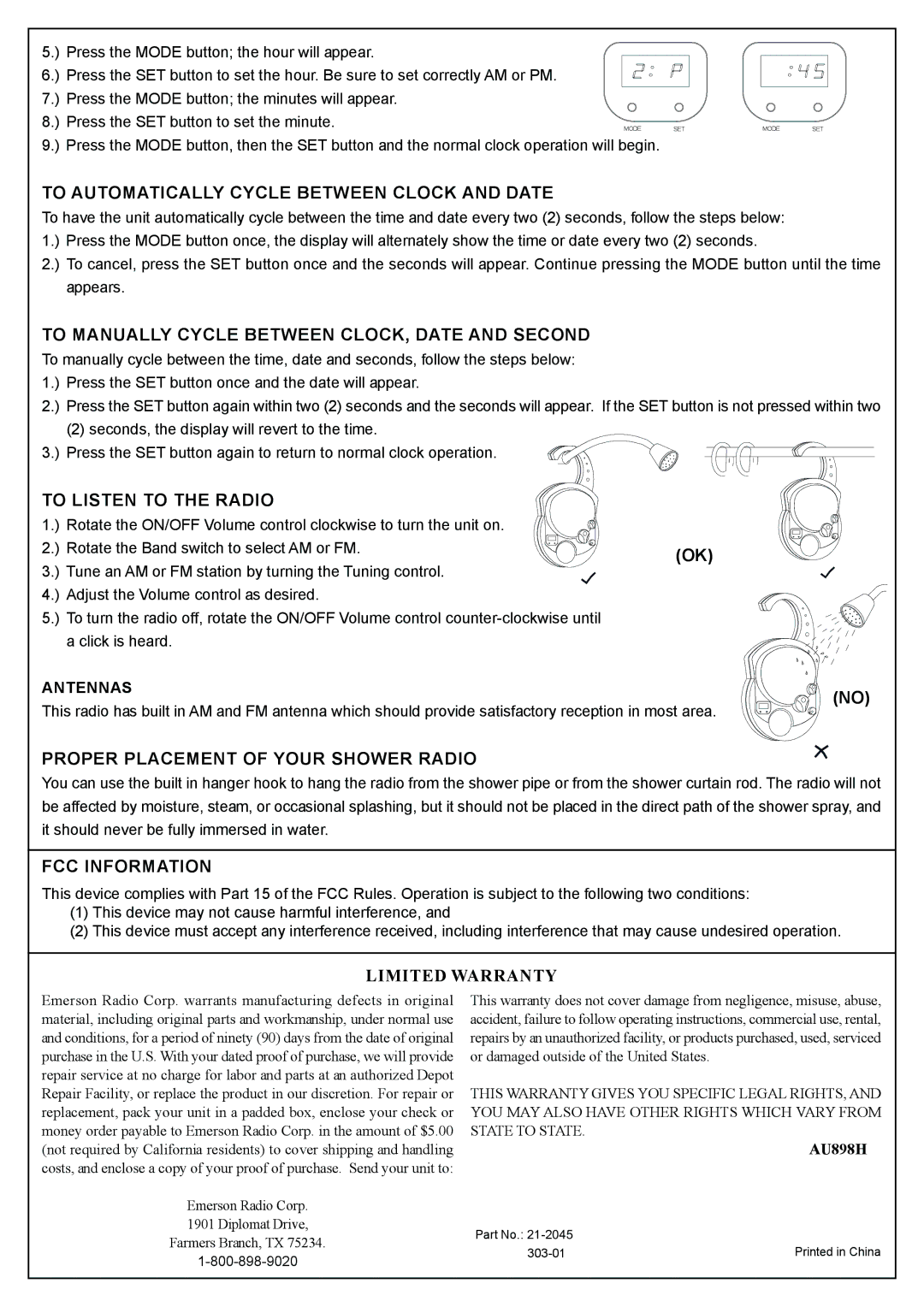 Emerson GP890 manual To Automatically Cycle Between Clock and Date, To Manually Cycle Between CLOCK, Date and Second 