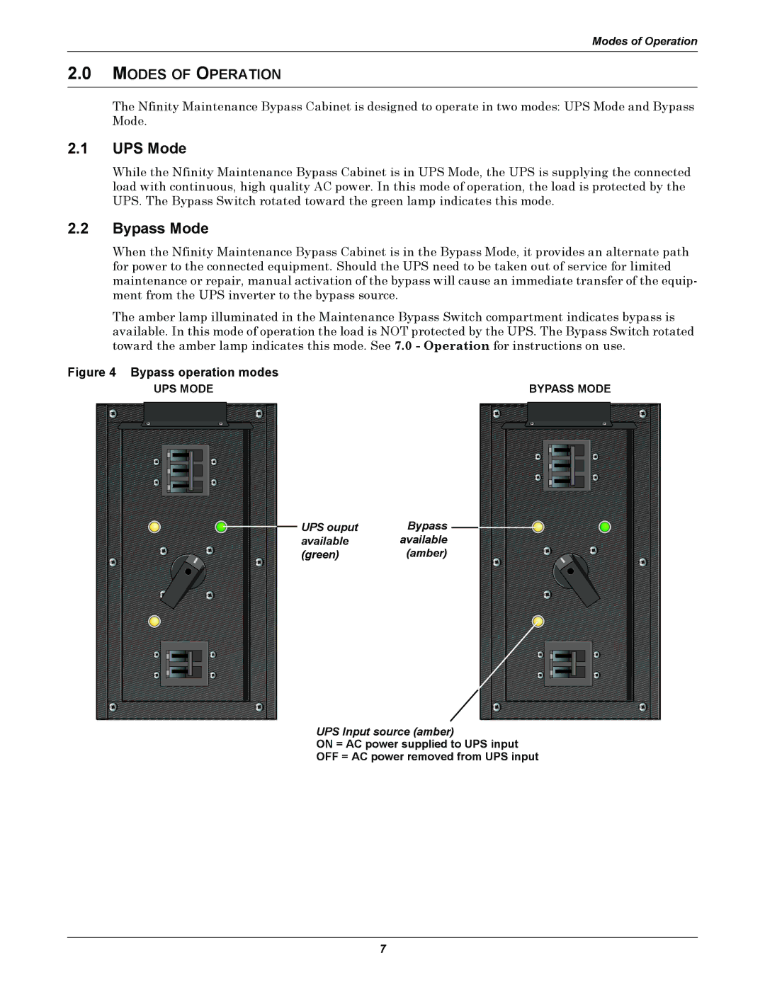 Emerson GXT 10KVA user manual UPS Mode, Bypass Mode, Modes of Operation 