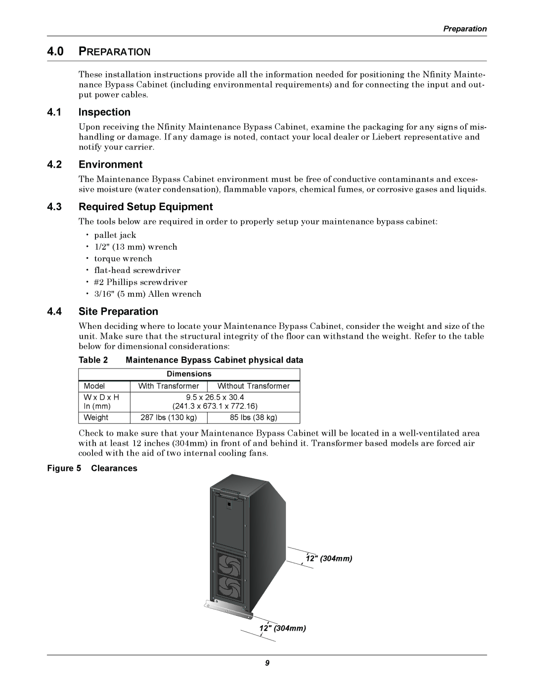 Emerson GXT 10KVA user manual Inspection, Environment, Required Setup Equipment, Site Preparation 