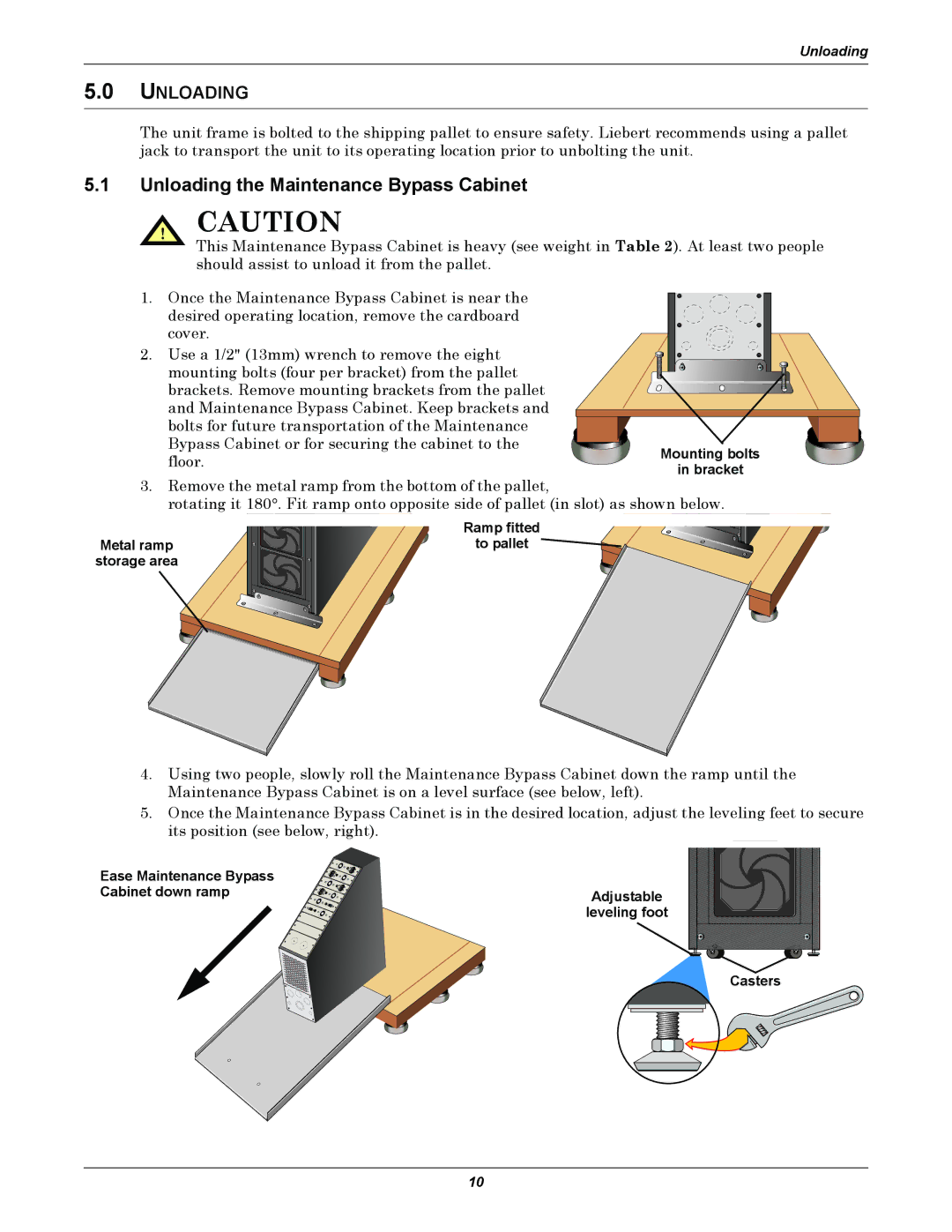 Emerson GXT 10KVA user manual Unloading the Maintenance Bypass Cabinet 