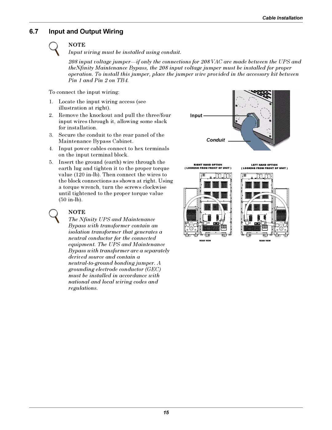 Emerson GXT 10KVA user manual Input and Output Wiring, Conduit 