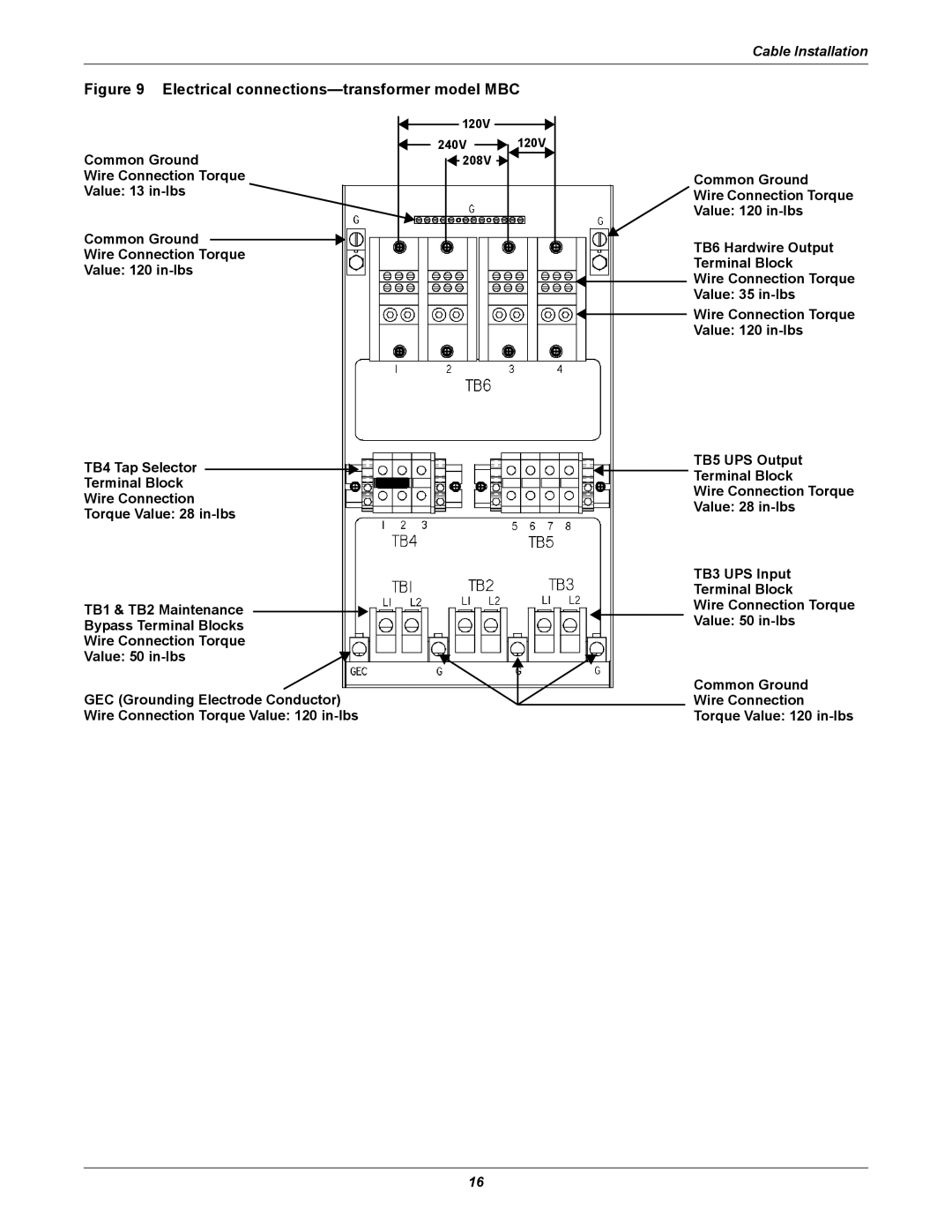 Emerson GXT 10KVA user manual Electrical connections-transformer model MBC 