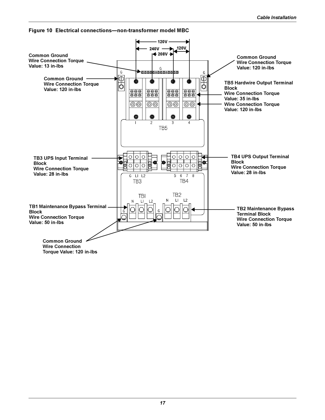 Emerson GXT 10KVA user manual Electrical connections-non-transformer model MBC 