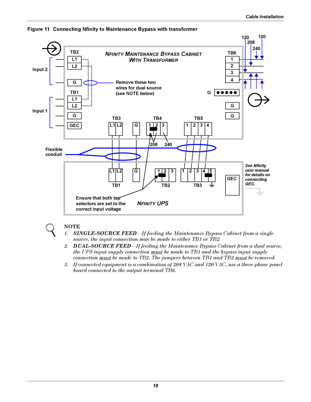 Emerson GXT 10KVA user manual Connecting Nfinity to Maintenance Bypass with transformer 