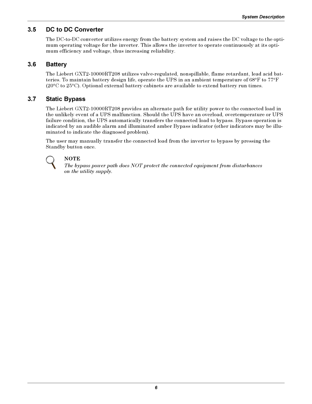 Emerson GXT2-10000RT208 user manual DC to DC Converter, Battery, Static Bypass 