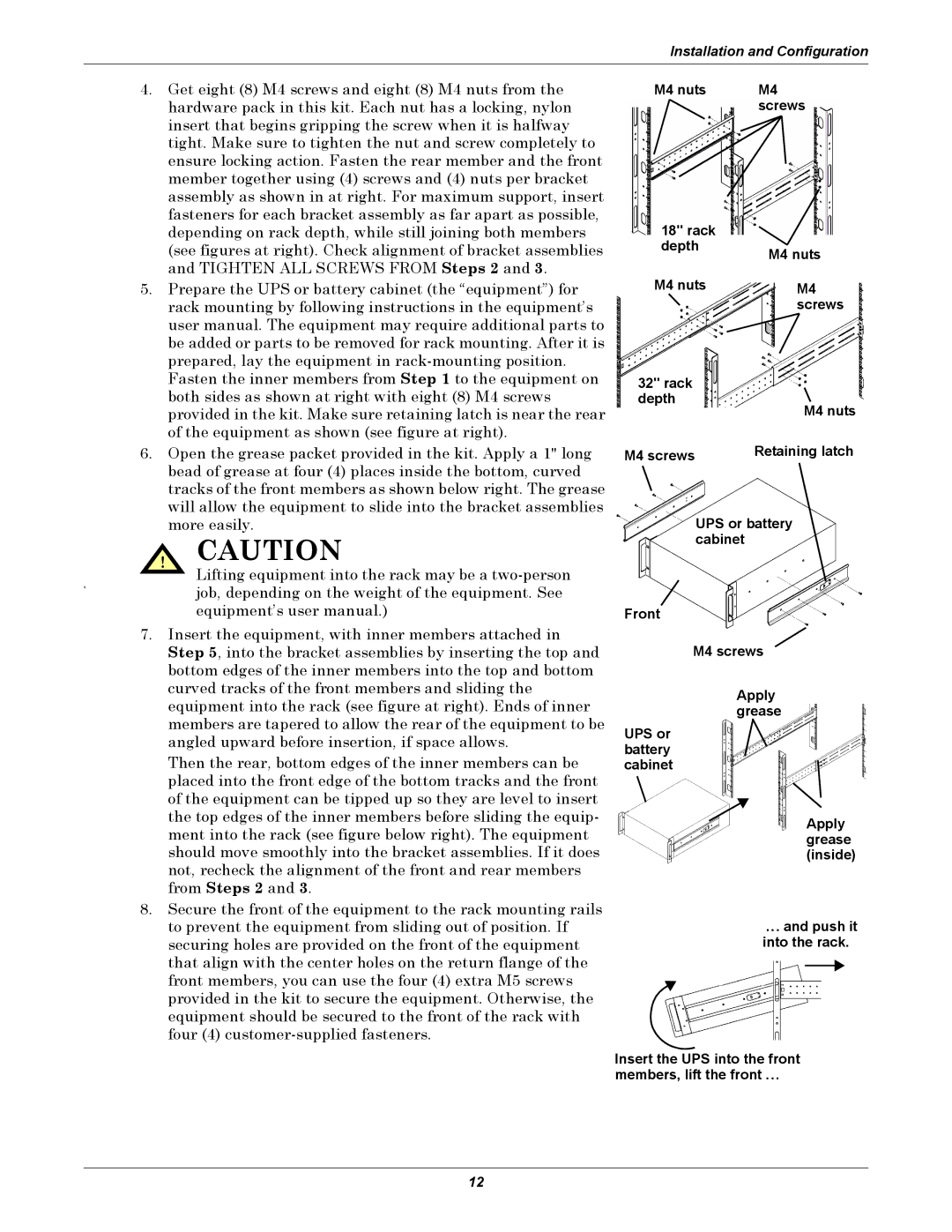 Emerson GXT2-10000RT208 user manual Rack Depth M4 nuts 