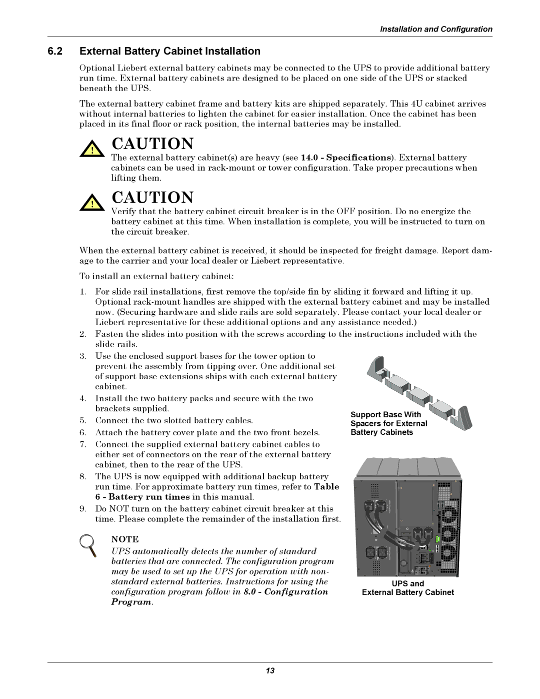 Emerson GXT2-10000RT208 External Battery Cabinet Installation, Support Base With Spacers for External Battery Cabinets 