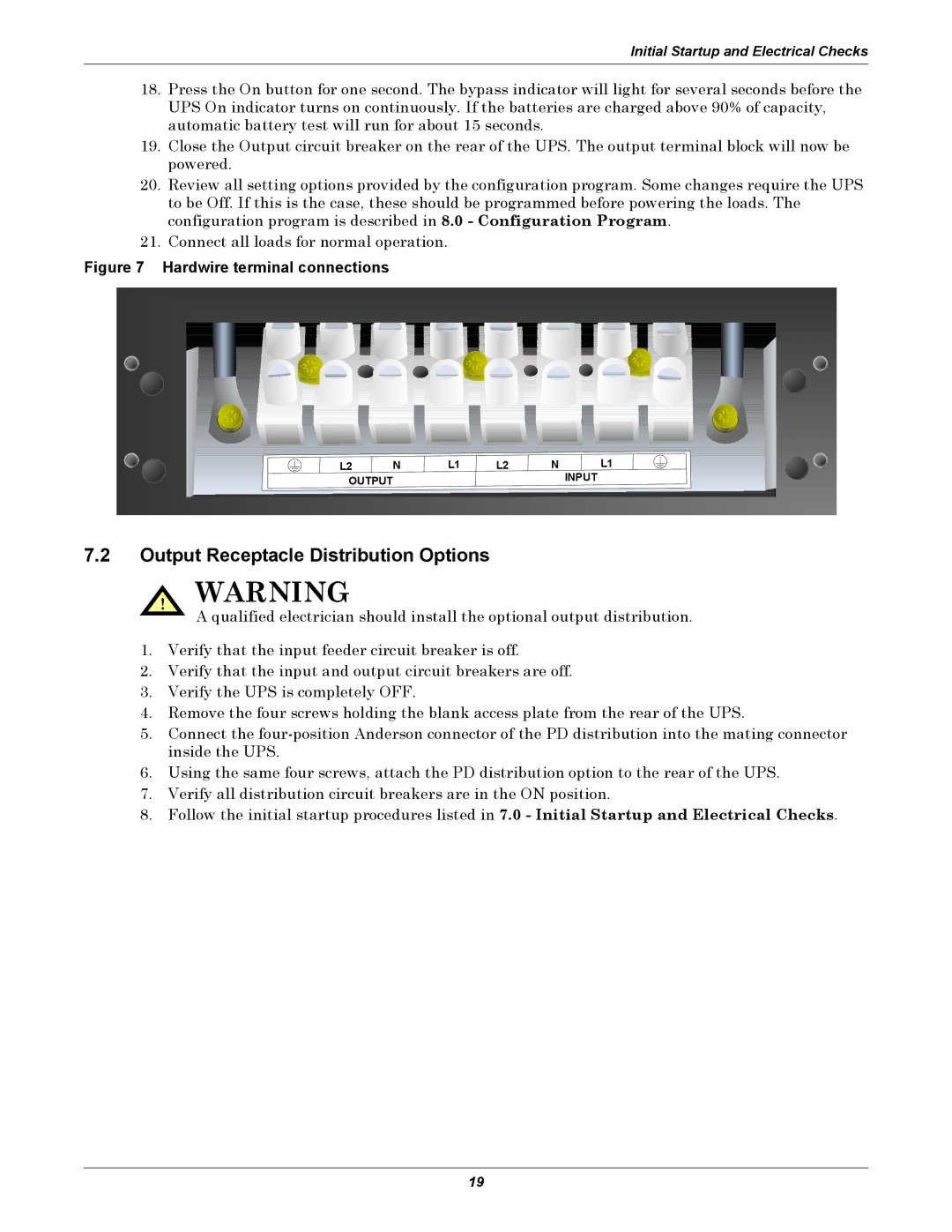 Emerson GXT2-10000RT208 user manual Output Receptacle Distribution Options, Hardwire terminal connections 