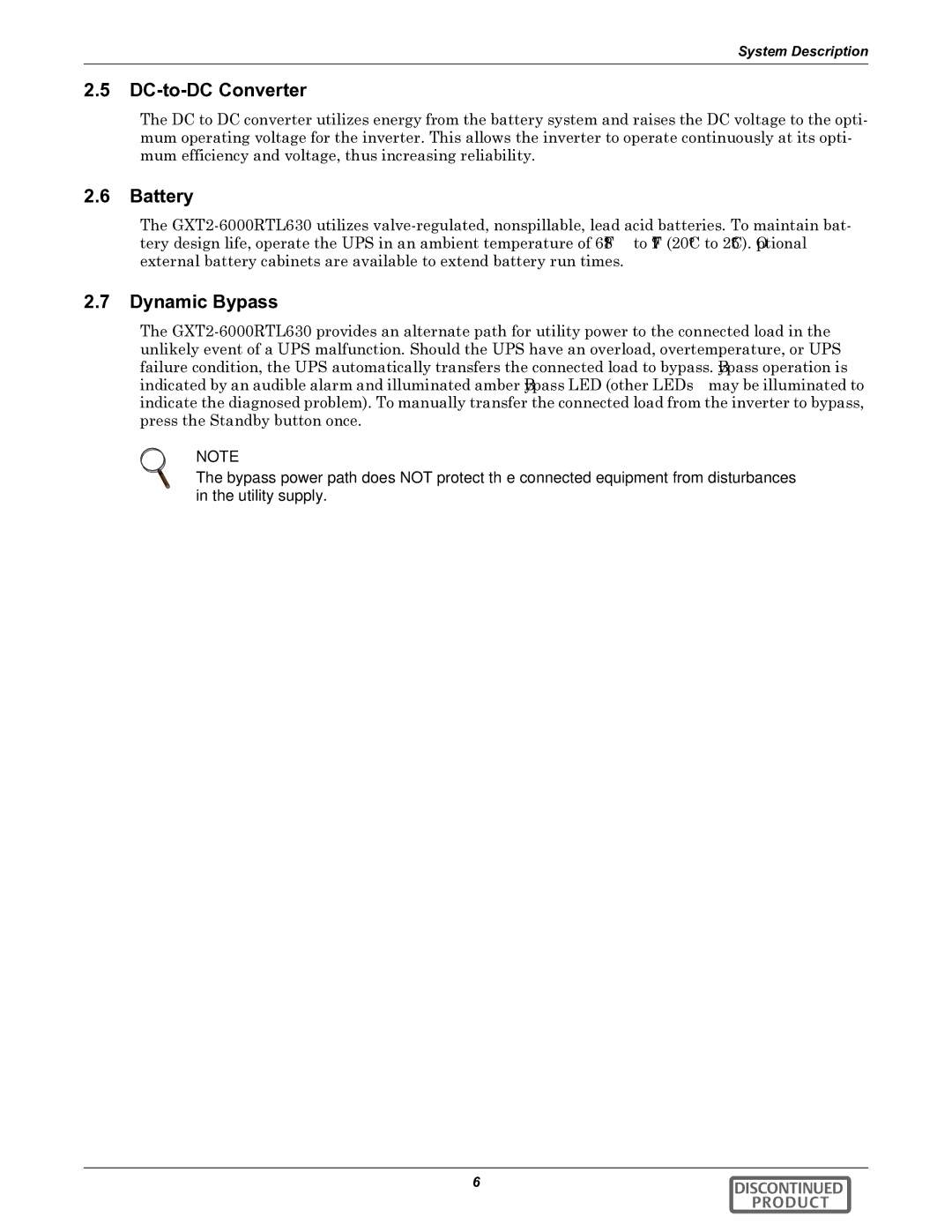Emerson GXT2-6000RTL630 user manual DC-to-DC Converter, Battery, Dynamic Bypass 