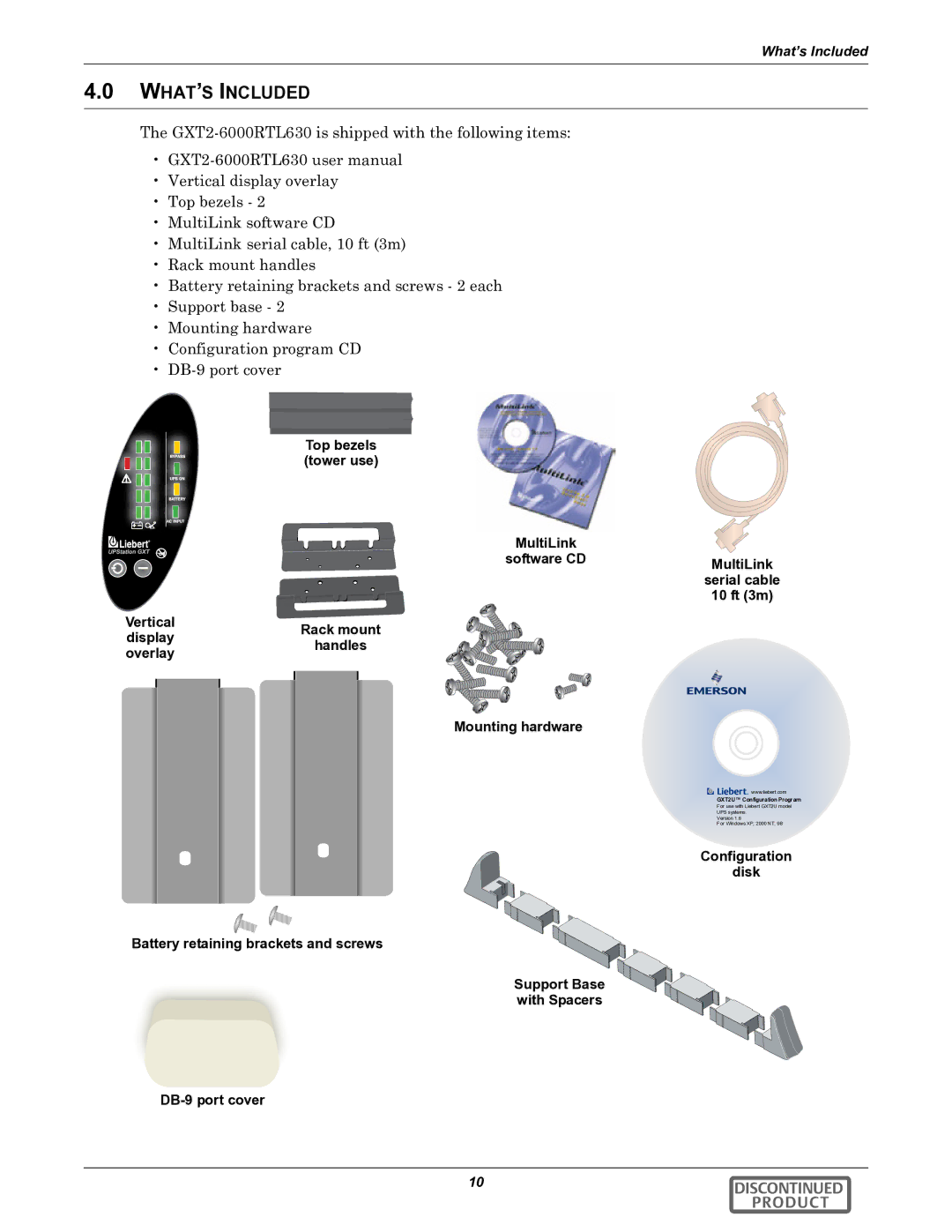 Emerson GXT2-6000RTL630 user manual WHAT’S Included, Configuration Disk DB-9 port cover 