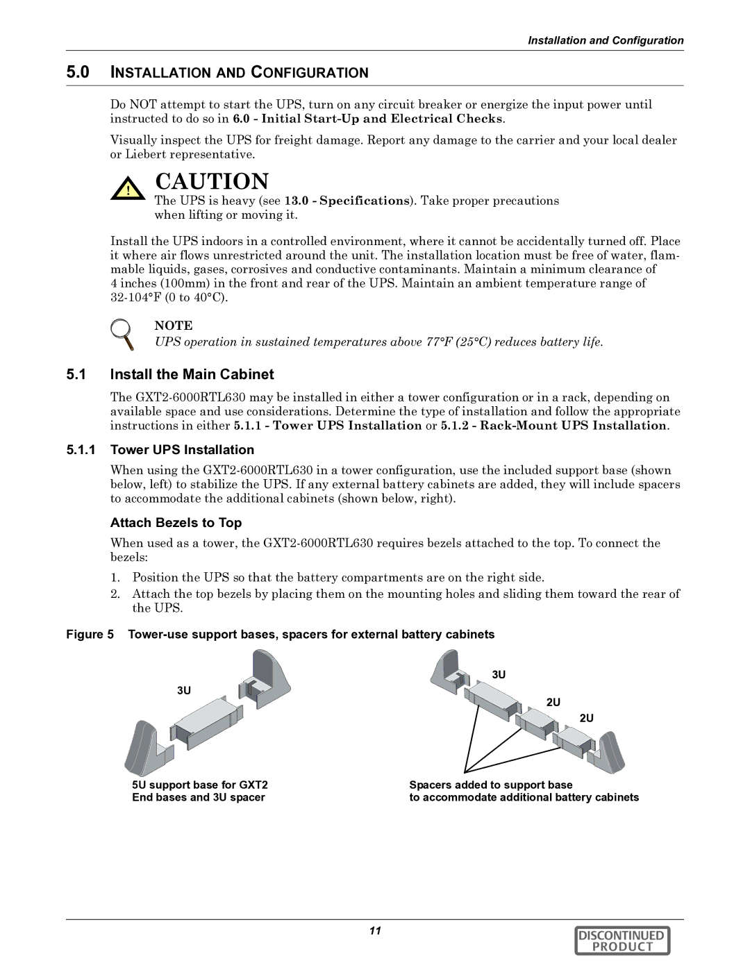 Emerson GXT2-6000RTL630 user manual Install the Main Cabinet, Installation and Configuration, Tower UPS Installation 