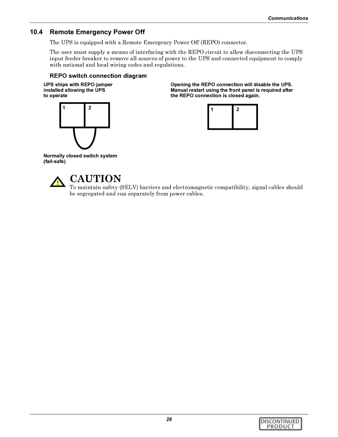 Emerson GXT2-6000RTL630 user manual Remote Emergency Power Off, Repo switch connection diagram 