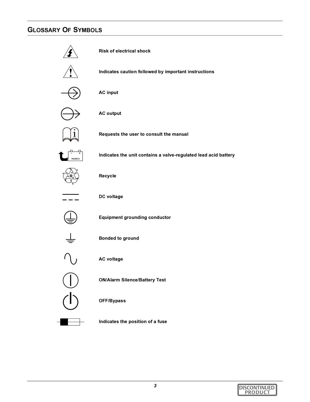 Emerson GXT2-6000RTL630 user manual Glossary of Symbols 