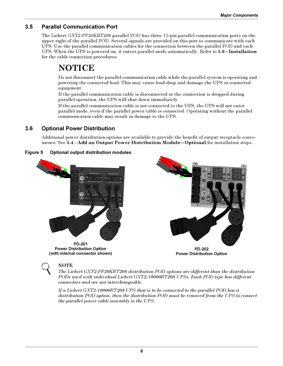 Emerson GXT2-PP20KRT208 user manual Parallel Communication Port, Optional Power Distribution 