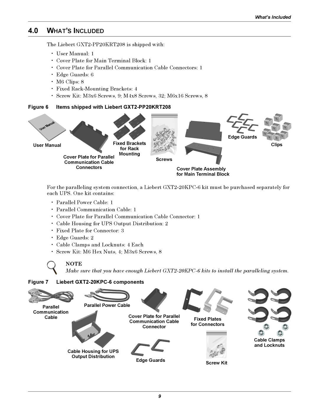 Emerson user manual WHAT’S Included, Items shipped with Liebert GXT2-PP20KRT208 