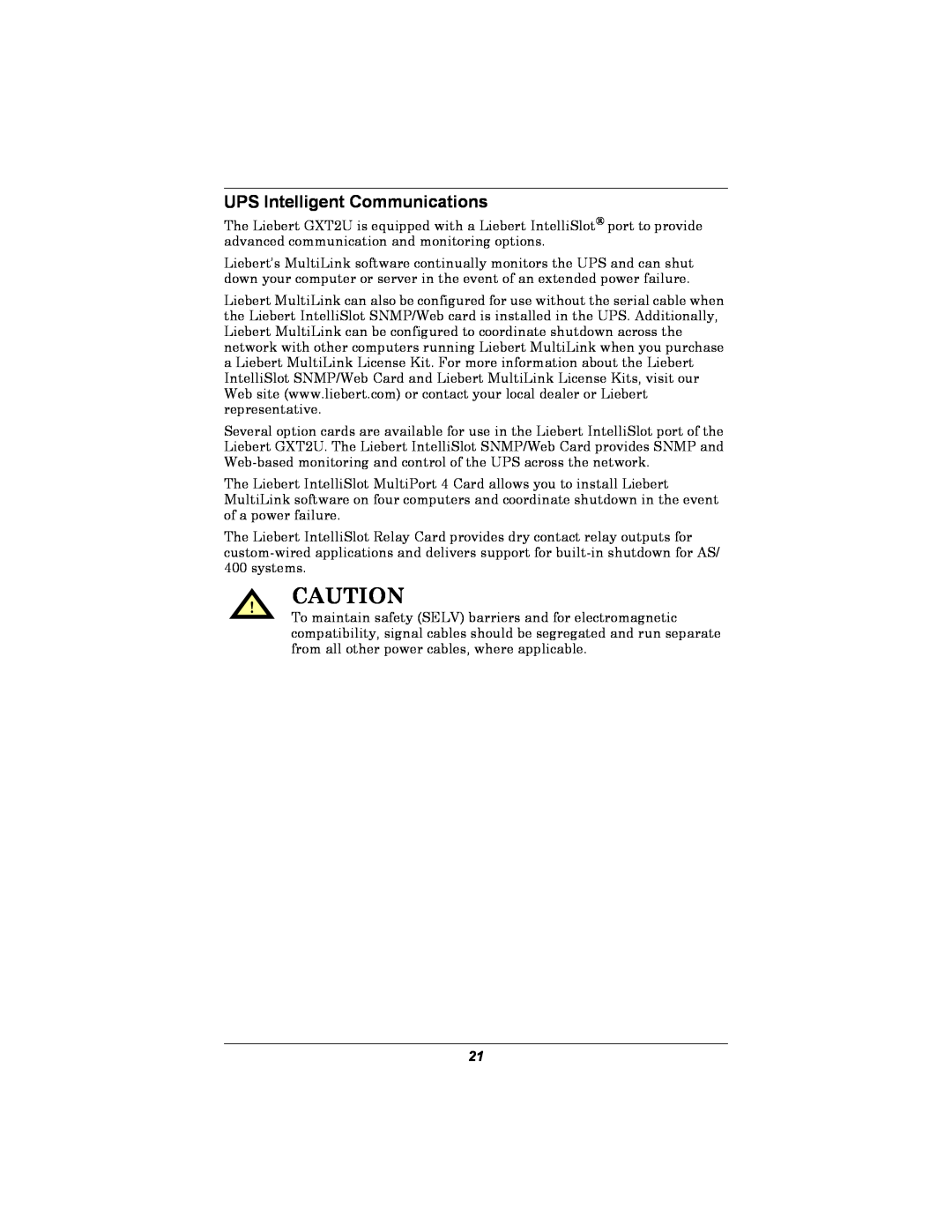 Emerson GXT2U user manual UPS Intelligent Communications 