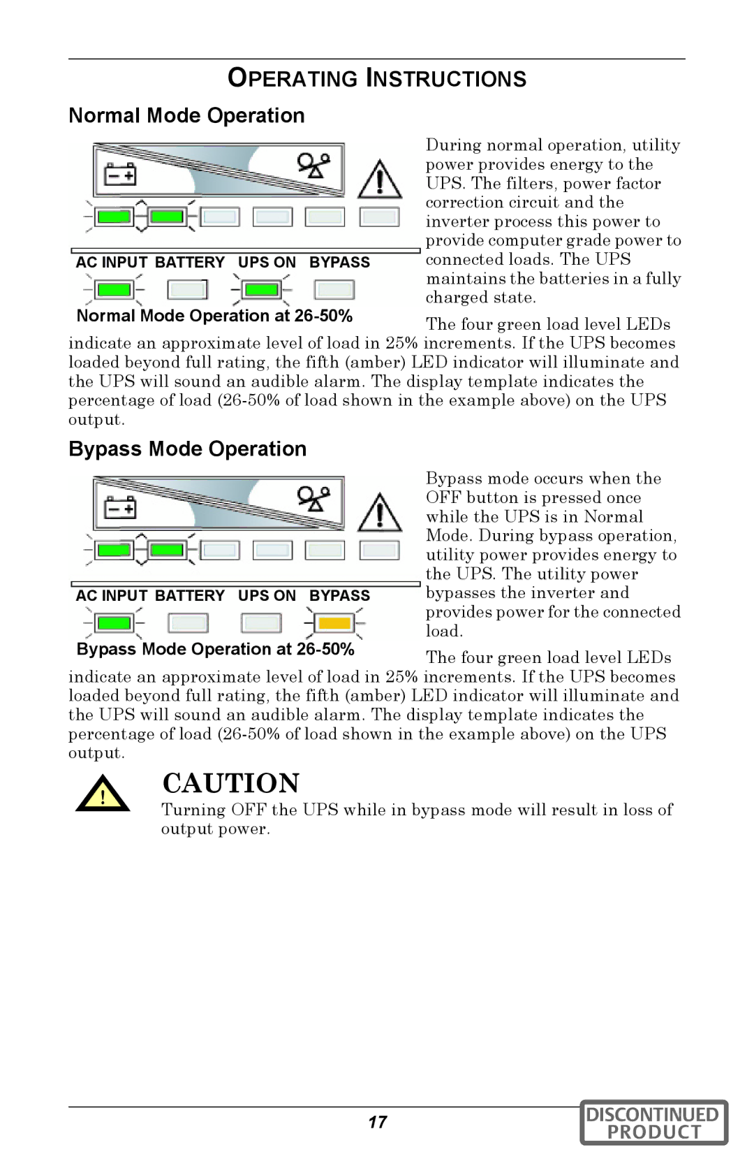 Emerson GXT2U user manual Operating Instructions, Normal Mode Operation, Bypass Mode Operation 