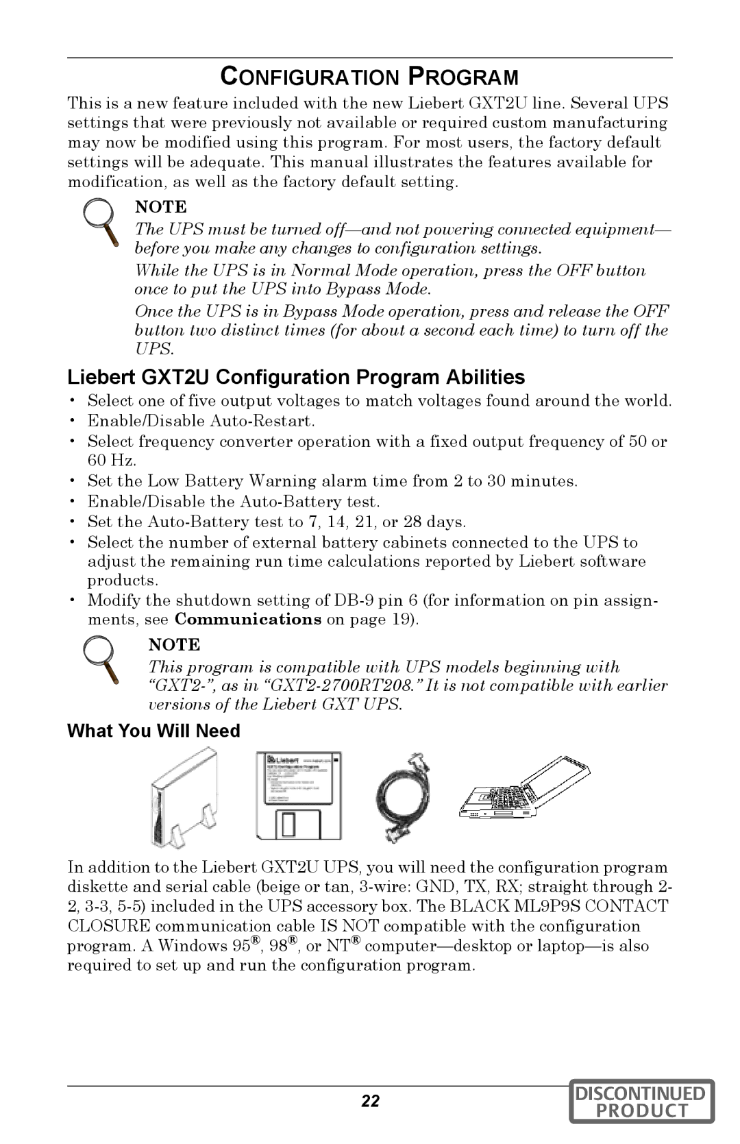 Emerson user manual Liebert GXT2U Configuration Program Abilities 