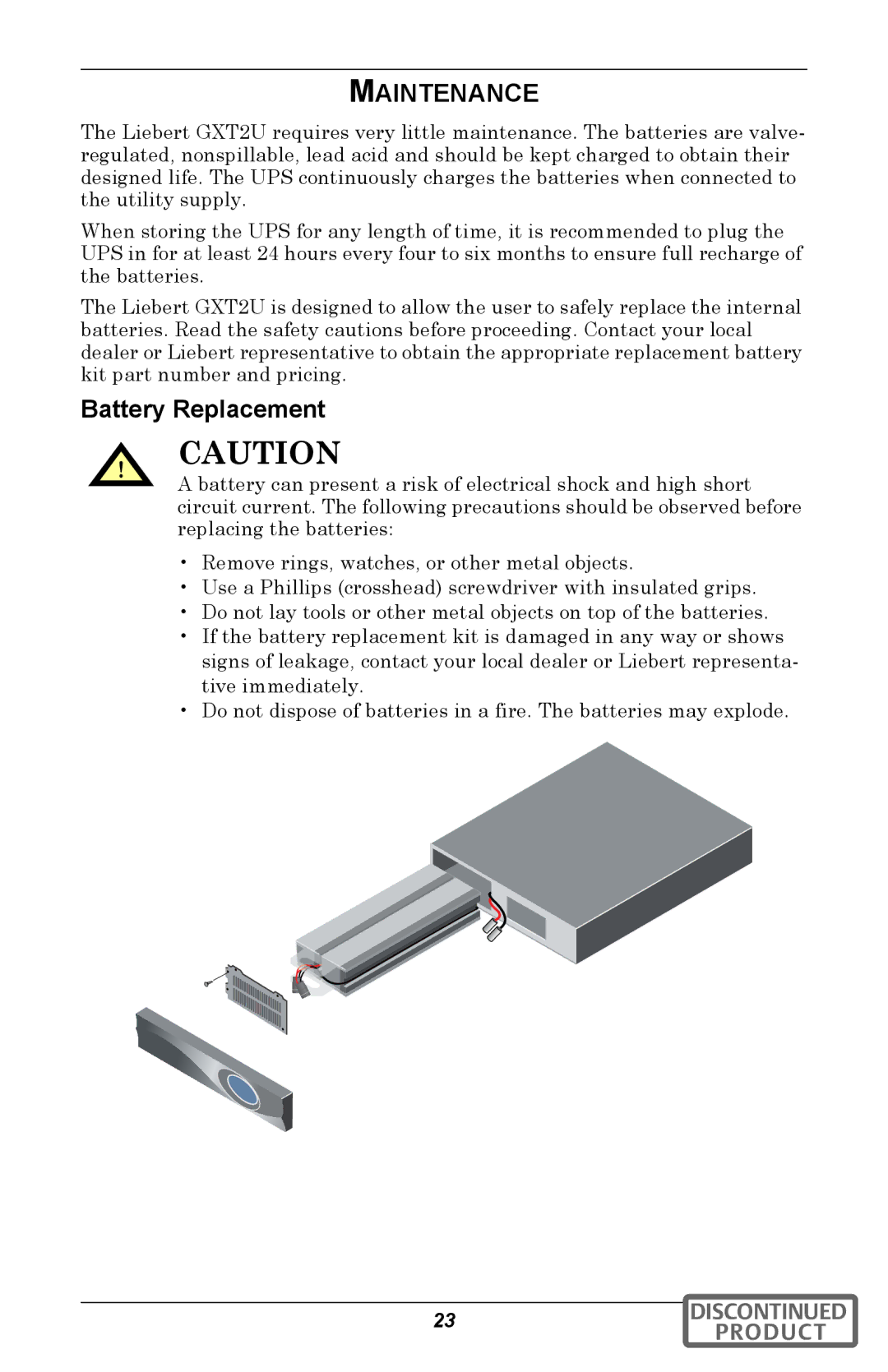 Emerson GXT2U user manual Maintenance, Battery Replacement 