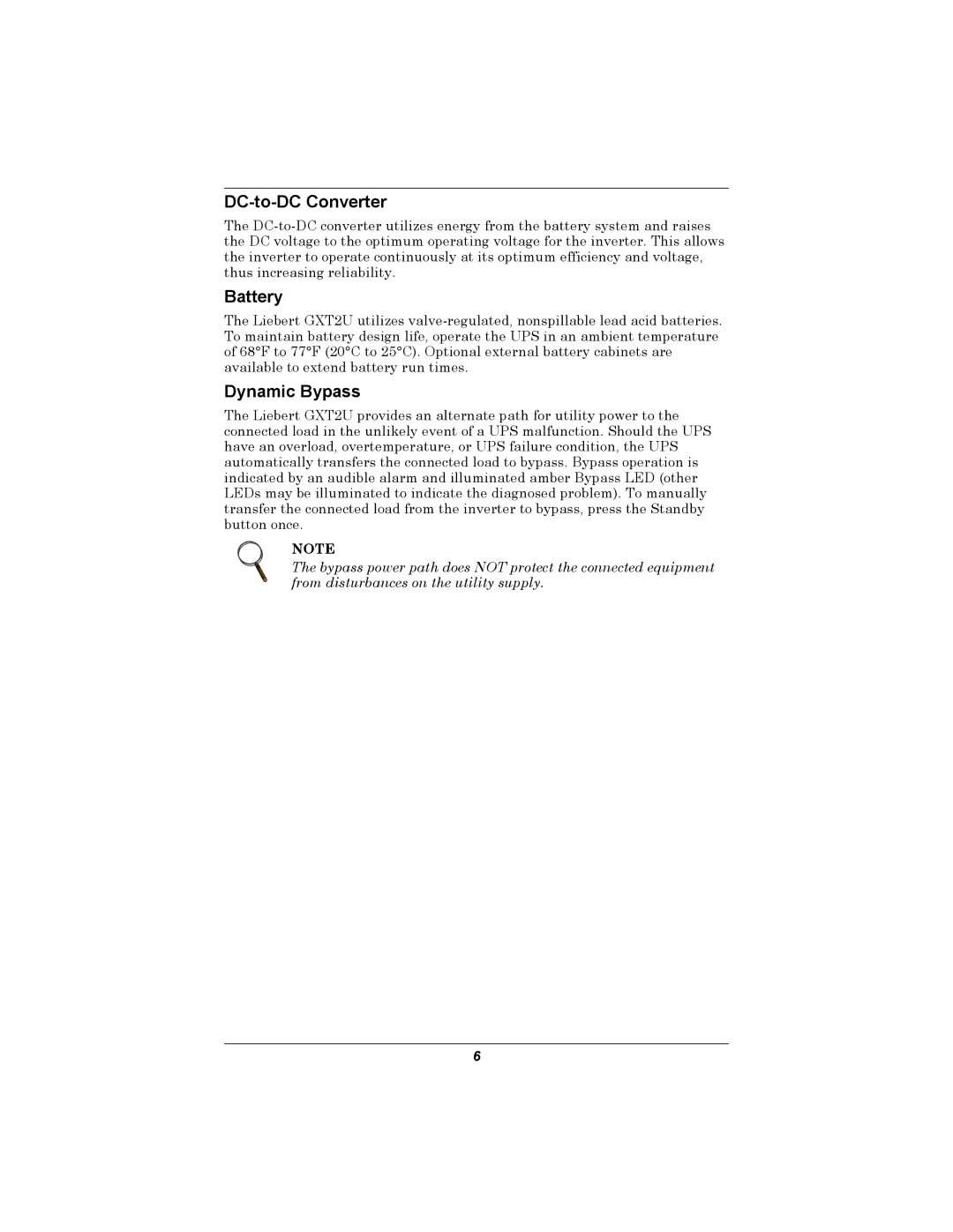 Emerson GXT2U user manual DC-to-DC Converter, Battery, Dynamic Bypass 