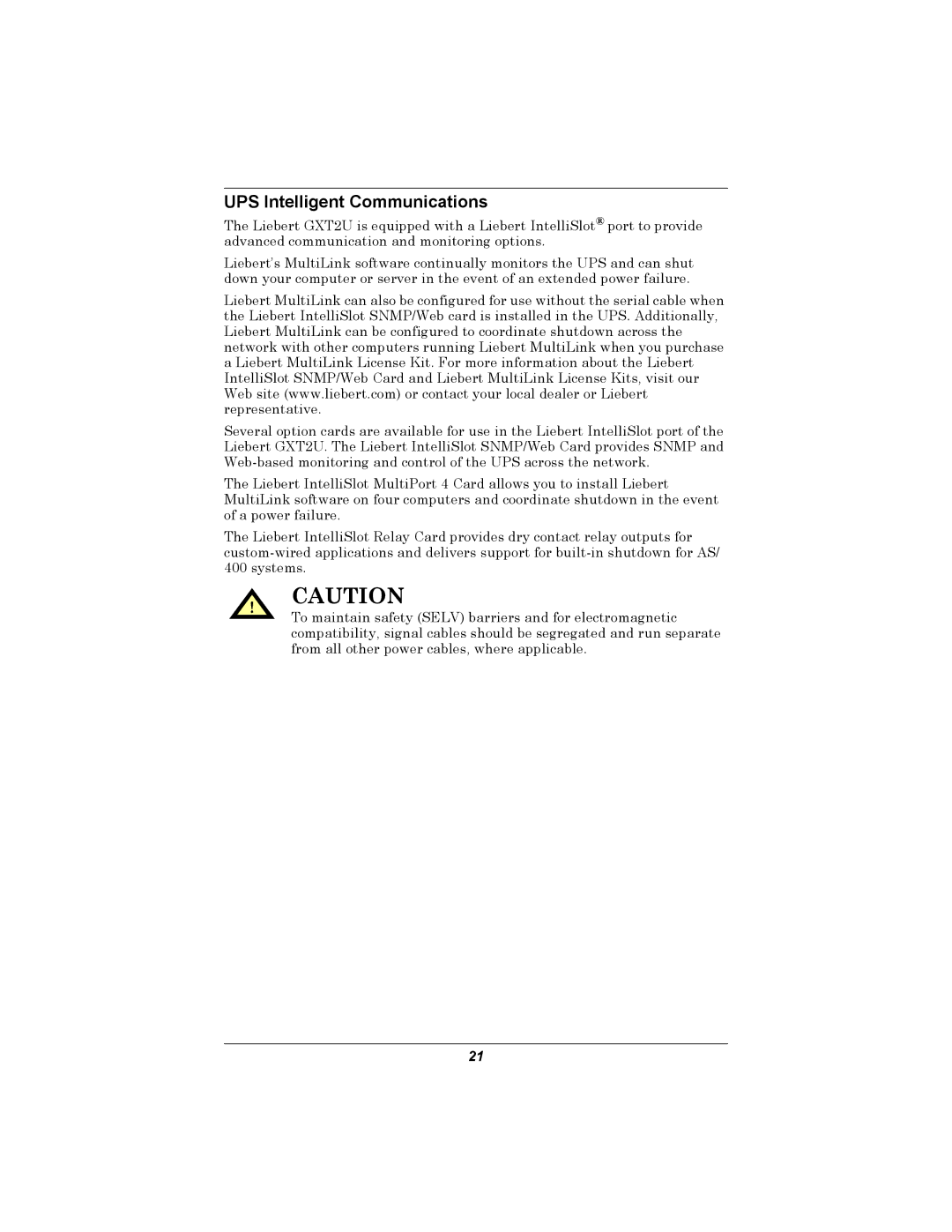 Emerson GXT2U user manual UPS Intelligent Communications 