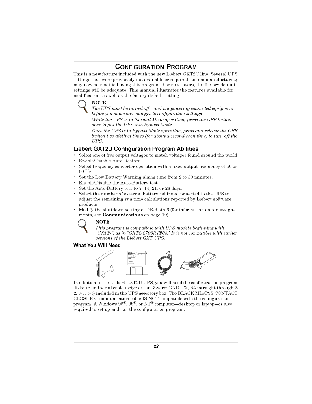 Emerson user manual Liebert GXT2U Configuration Program Abilities 