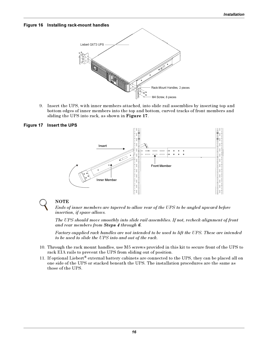 Emerson GXT3, 208V user manual Installing rack-mount handles 