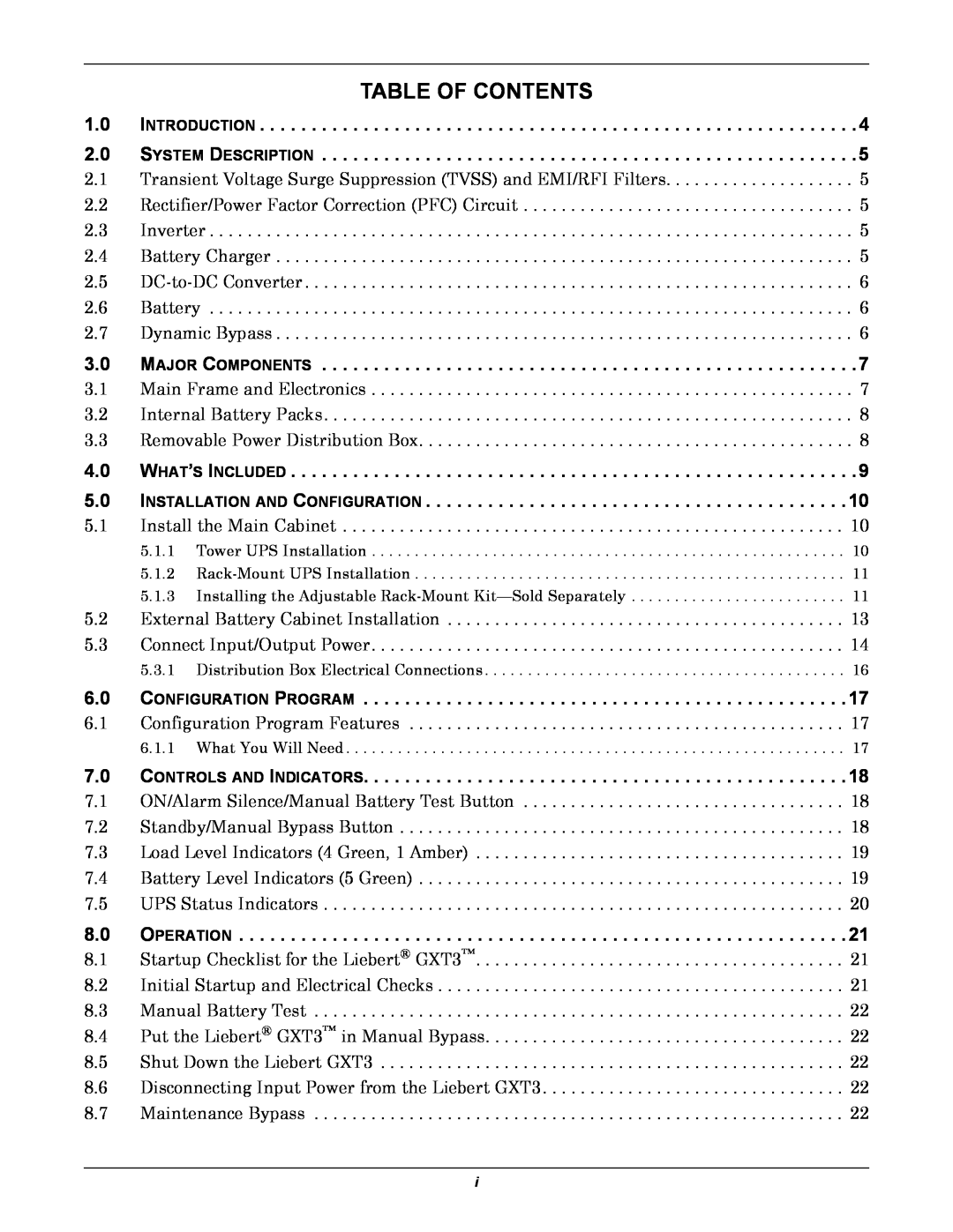 Emerson GXT3 230V user manual Table Of Contents 