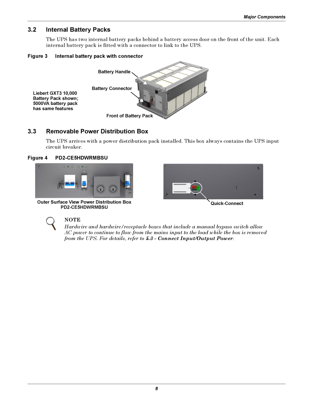 Emerson GXT3 230V user manual Internal Battery Packs, Removable Power Distribution Box 