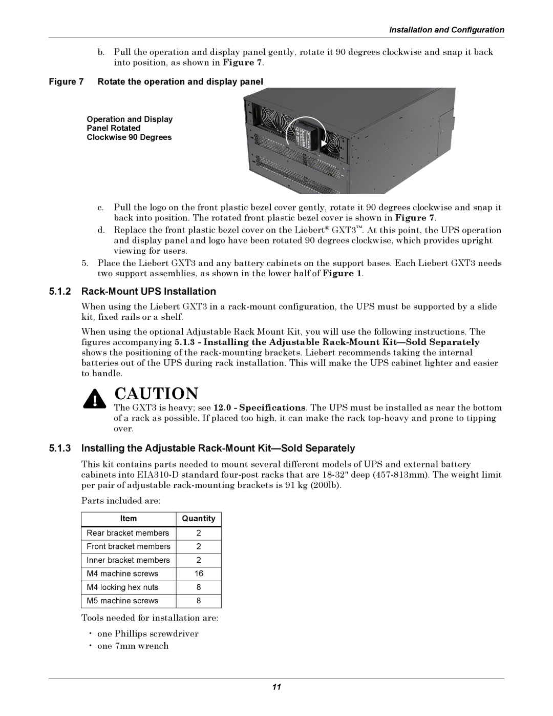 Emerson GXT3 230V Rack-Mount UPS Installation, Installing the Adjustable Rack-Mount Kit-Sold Separately, Quantity 