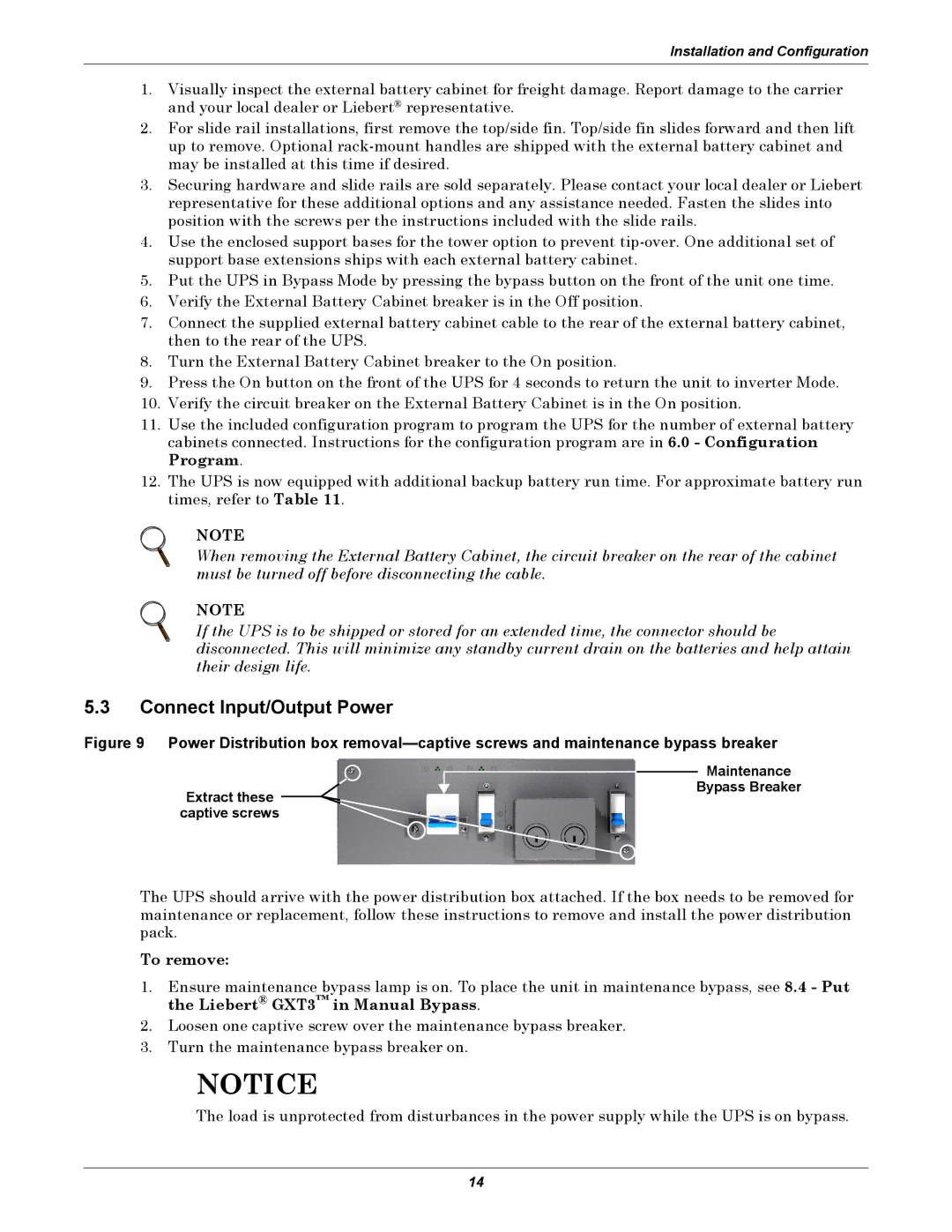 Emerson GXT3 230V user manual Connect Input/Output Power, To remove 