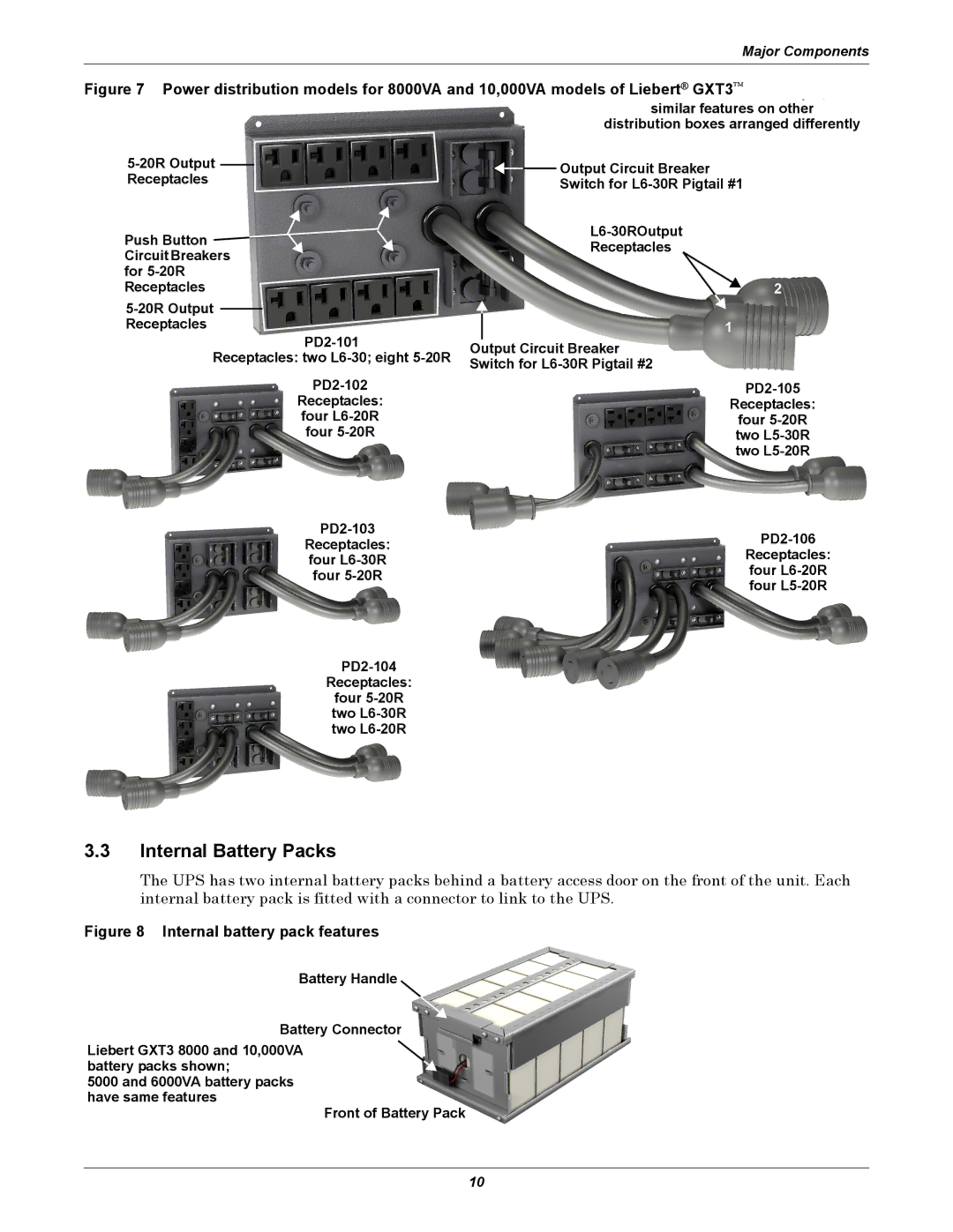 Emerson GXT3-6000RT208 user manual Internal Battery Packs, Internal battery pack features 