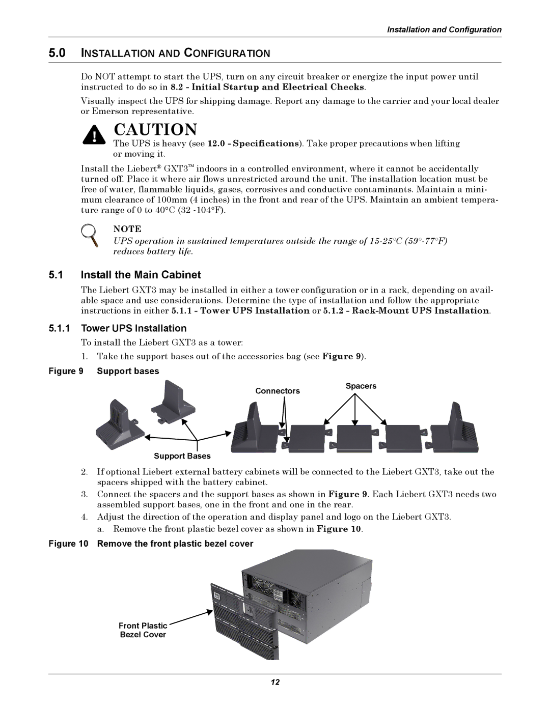 Emerson GXT3-6000RT208 user manual Install the Main Cabinet, Installation and Configuration, Tower UPS Installation 