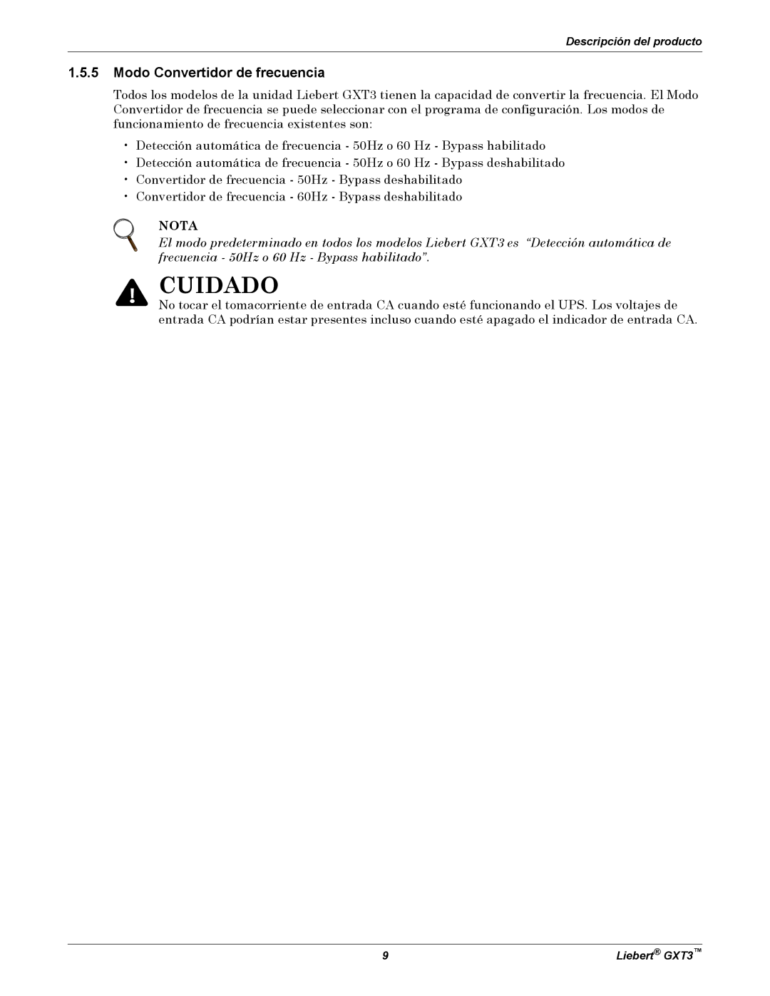 Emerson GXT3 manual Modo Convertidor de frecuencia 