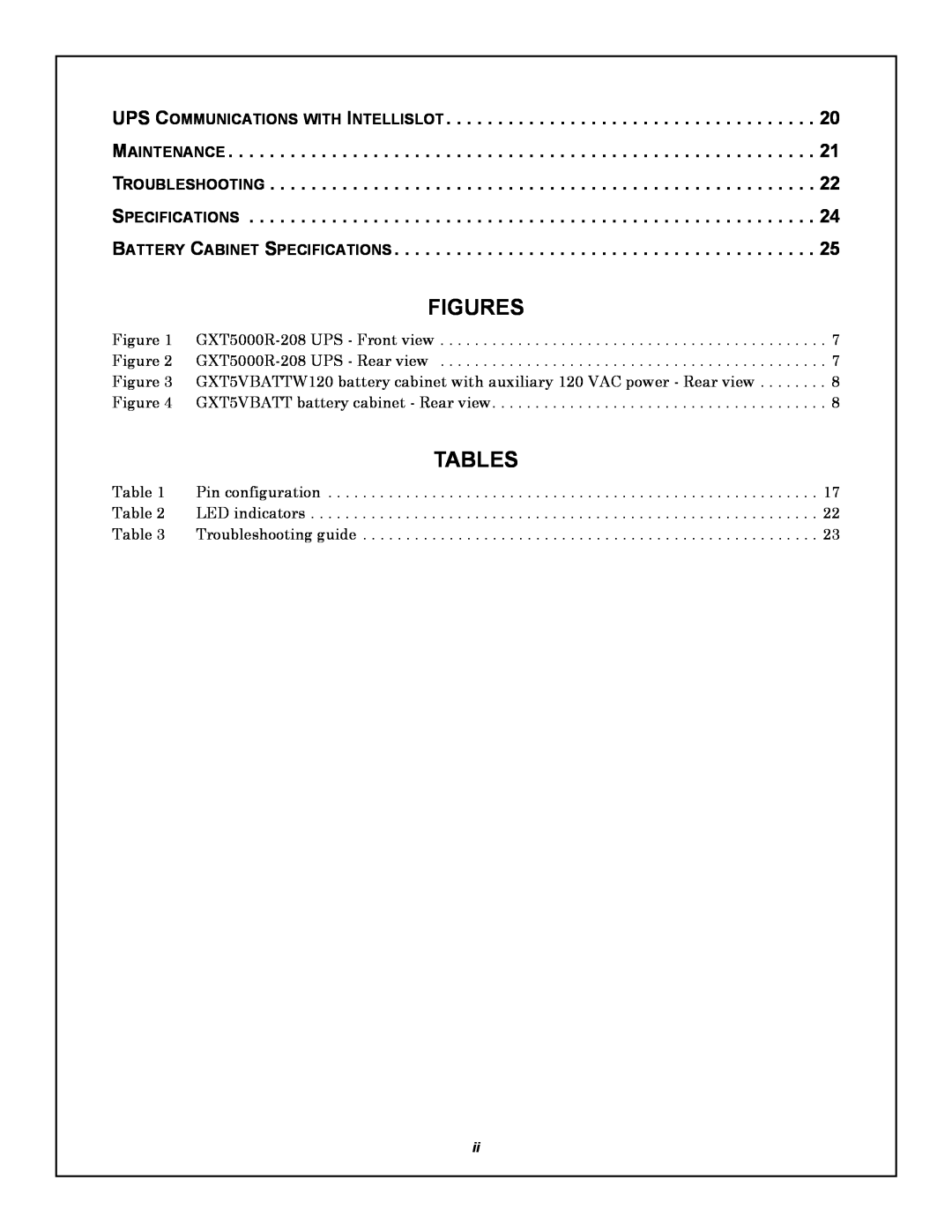 Emerson GXT5000R-208 user manual Figures, Tables 