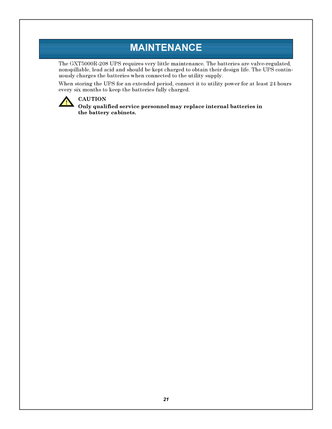 Emerson GXT5000R-208 user manual Maintenance 