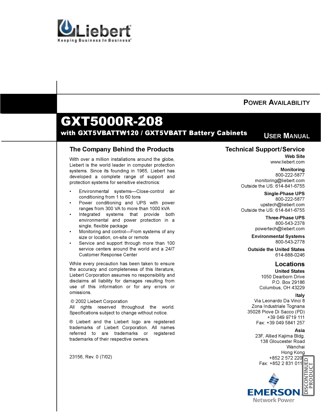 Emerson GXT5000R-208 manual  , ,  ,  ,  , ,  