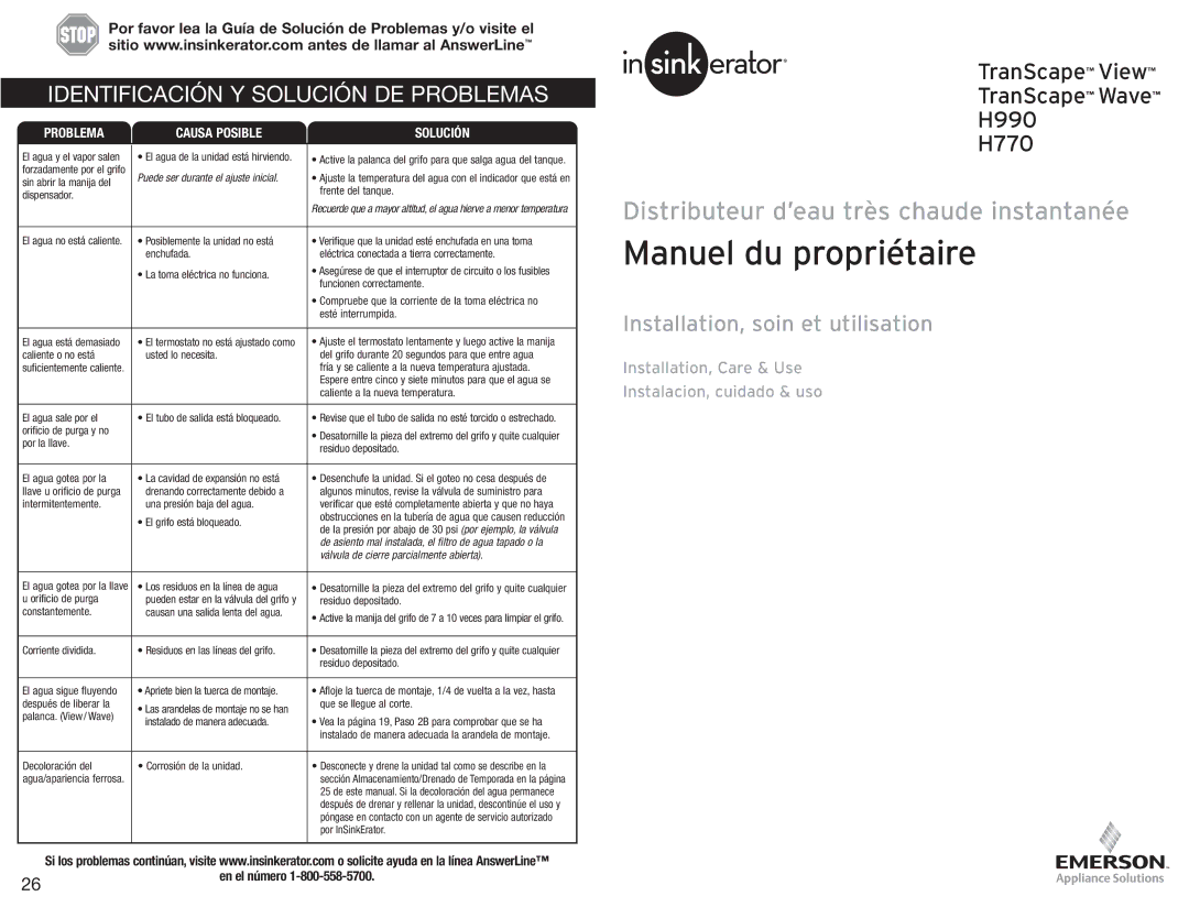 Emerson h990 owner manual Identificación Y Solución DE Problemas, En el número 