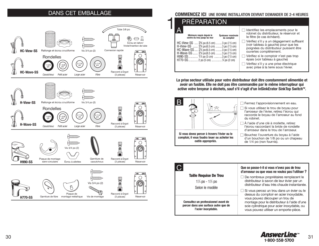 Emerson h990 owner manual Préparation, Dans CET Emballage, 25⁄8, View-SS, Po 7.5 cm 