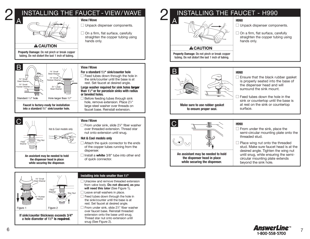 Emerson h990 owner manual Installing the Faucet VIEW/ Wave, Installing the Faucet H990 